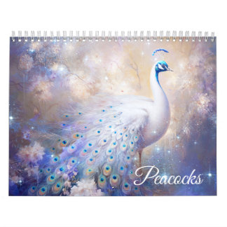 Calendrier Paons blancs fantastiques dans un style abstrait