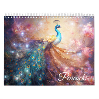 Calendrier Paons Fantastiques dans un Style Abstrait