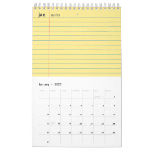 Calendrier Papier de cahier jaune ligné section notes