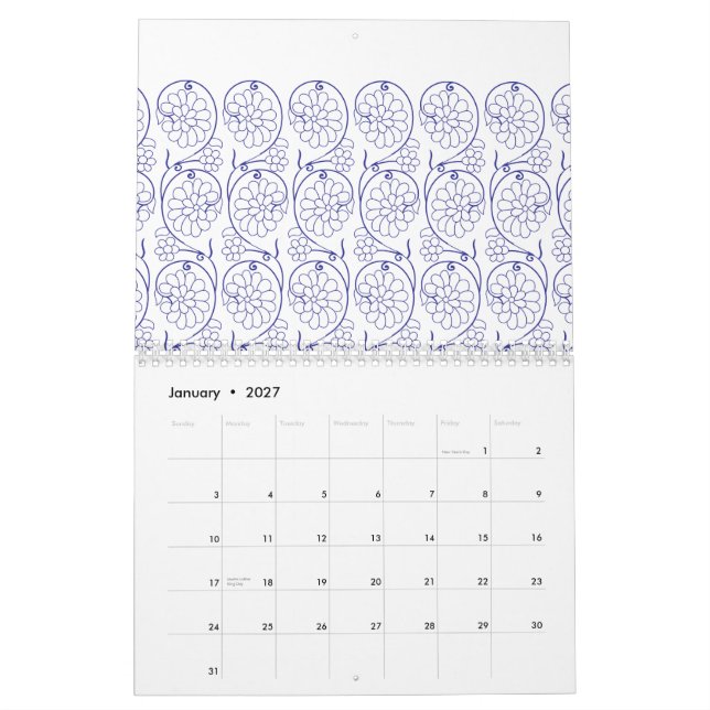 Calendrier Papier d'emballage blanc avec un subtil patte exte (Jan 2027)