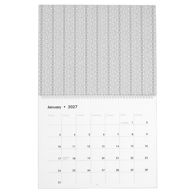 Calendrier papier peint blanc et gris avec un motif (Jan 2027)