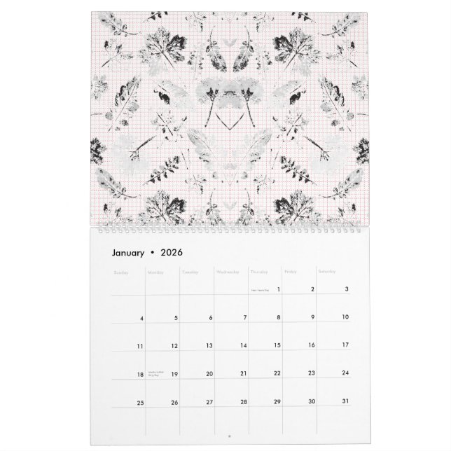 Calendrier Papier peint floral noir et blanc classique (Jan 2026)