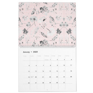 Calendrier Papier peint noir et blanc avec une belle feuille 