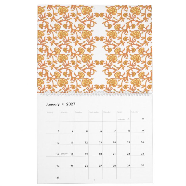 Calendrier papier peint orange et blanc au design floral (Jan 2027)