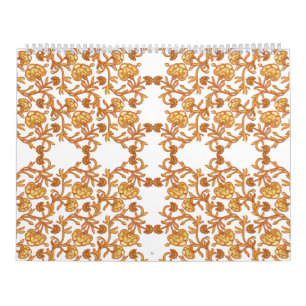 Calendrier papier peint orange et blanc au design floral