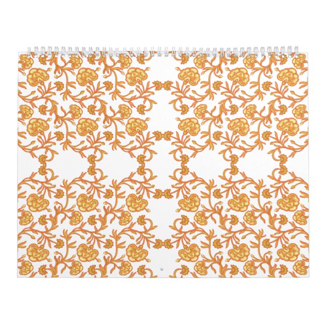 Calendrier papier peint orange et blanc au design floral (Protection)