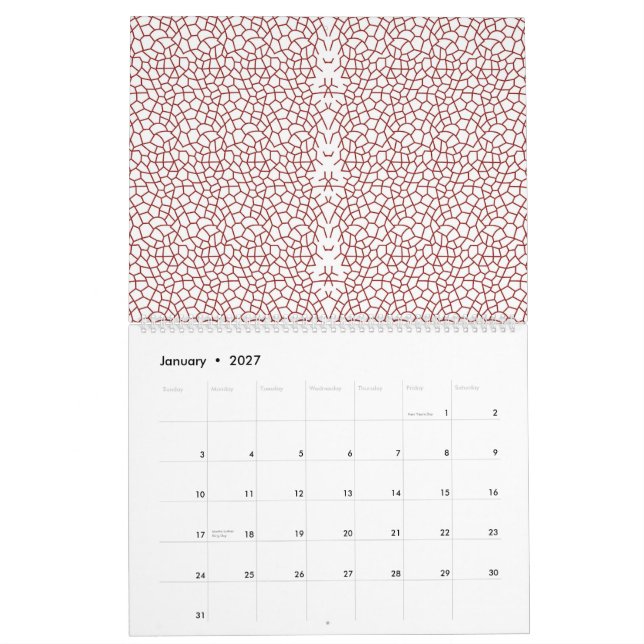 Calendrier papier peint rouge et blanc avec un motif (Jan 2027)