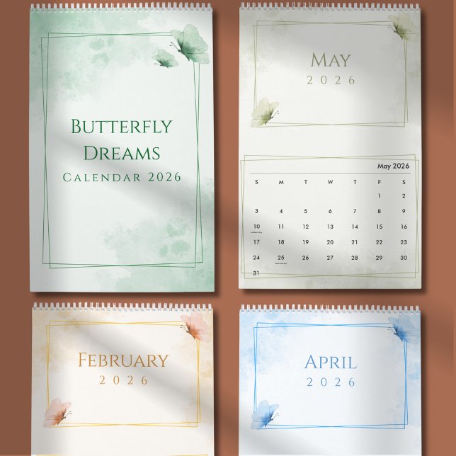 Calendrier Papillon esthétique moderne aquarelle (Créateur téléchargé)