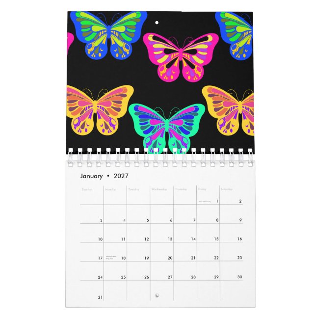Calendrier Papillons Lépidoptères Vaporwave Couleurs Vives (Jan 2027)