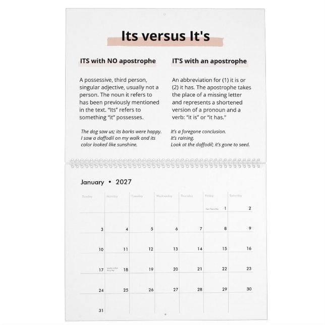 Calendrier Parties scintillant Blush Boss Lady PDG Monogramme (Jan 2027)
