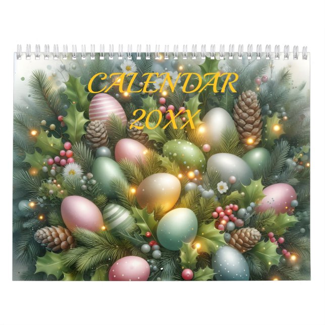 Calendrier Pastel Easter Bunny Floral  All Year Watercolor  (Protection)