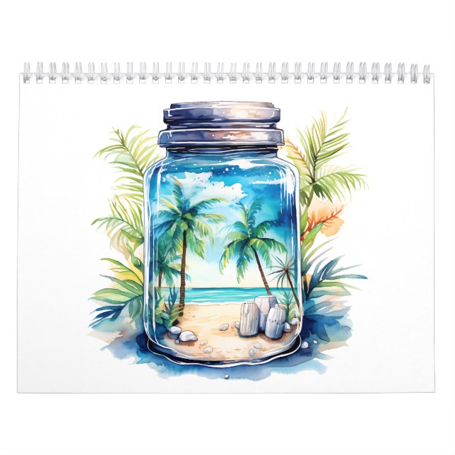 Calendrier Paysage marin et cocotier dans un bocal en verre (Protection)