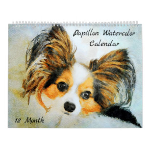 Calendrier Peinture à l'aquarelle de chien Papillon Adorable 