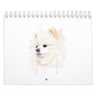 Calendrier Peinture aquarelle de chien Poméranie Mignon