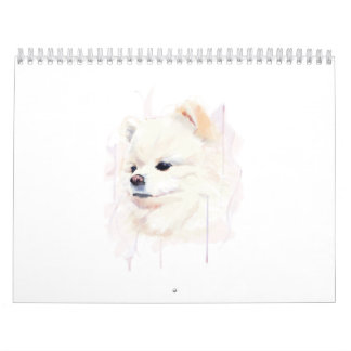 Calendrier Peinture aquarelle de chien Poméranie Mignon