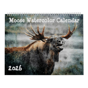 Calendrier Peinture aquarelle Faune Art Moose sauvage 2026