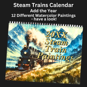 Calendrier Peintures à l'aquarelle du train à vapeur,