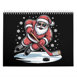 Calendrier Père Noël de Noël drôle jouant au hockey sur glace