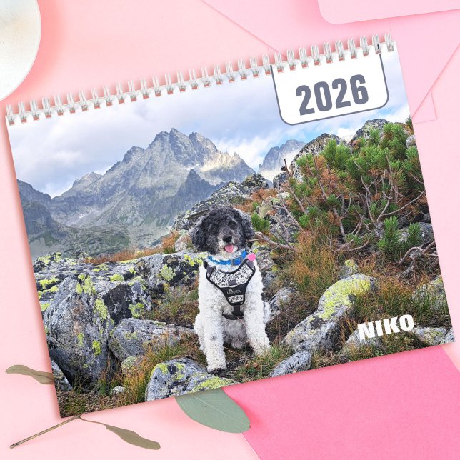 Calendrier Personalized Pet Dog Cat Watercolor 2026 Photo  (Personalized Pet Dog Cat Watercolor 2026 Photo Calendar)