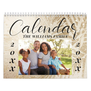 Calendrier Personnalisé 2024 Élégant Script Gold Family Photo
