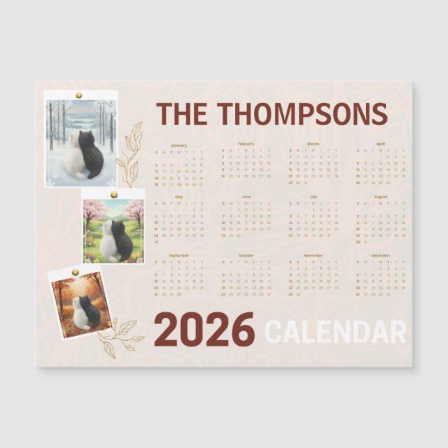Calendrier personnalisé 2026 avec chat saisonnier (Devant)