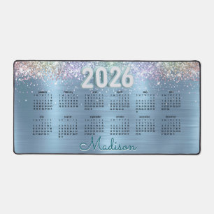 Calendrier personnalisé 2026 bleu glace à paillett