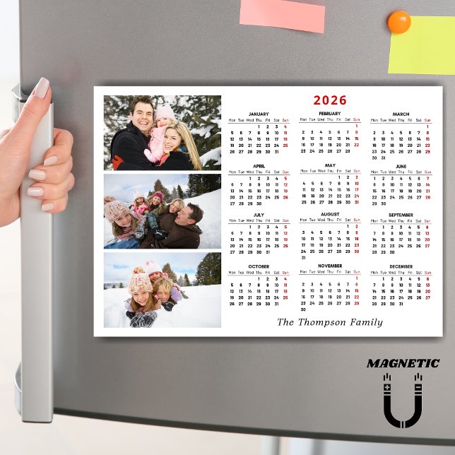 Calendrier personnalisé 2026 Collage de photos Nom (Créateur téléchargé)