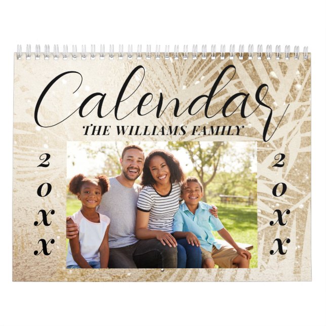 Calendrier Personnalisé 2026 Élégant Script Gold Family Photo (Protection)