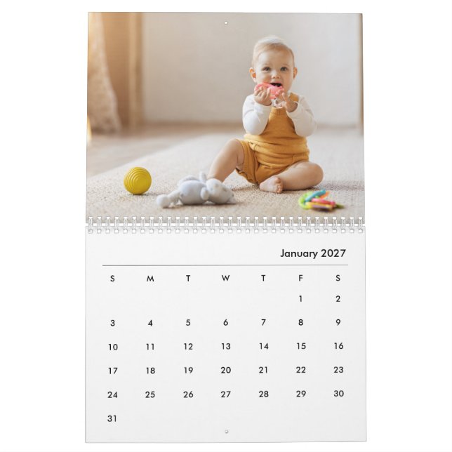 Calendrier personnalisé 2026 pour bébé fille et fa (Jan 2027)