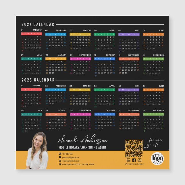 Calendrier personnalisé 2027-2028 Aimant de logo d (Devant)