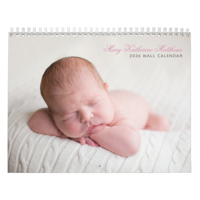 Calendrier Personnalisé Baby Girl Nouveau-né Photo Chic Pink  (Protection)