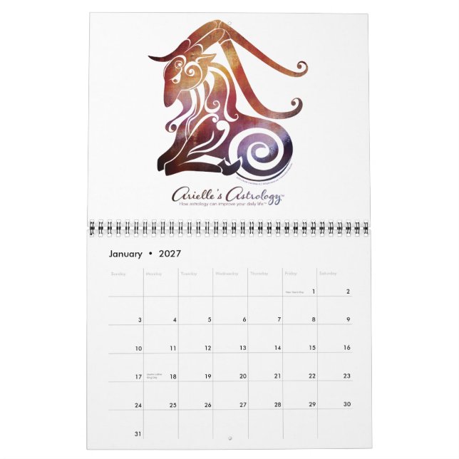 Calendrier personnalisé d'Astrologie d'Arielle (Jan 2027)