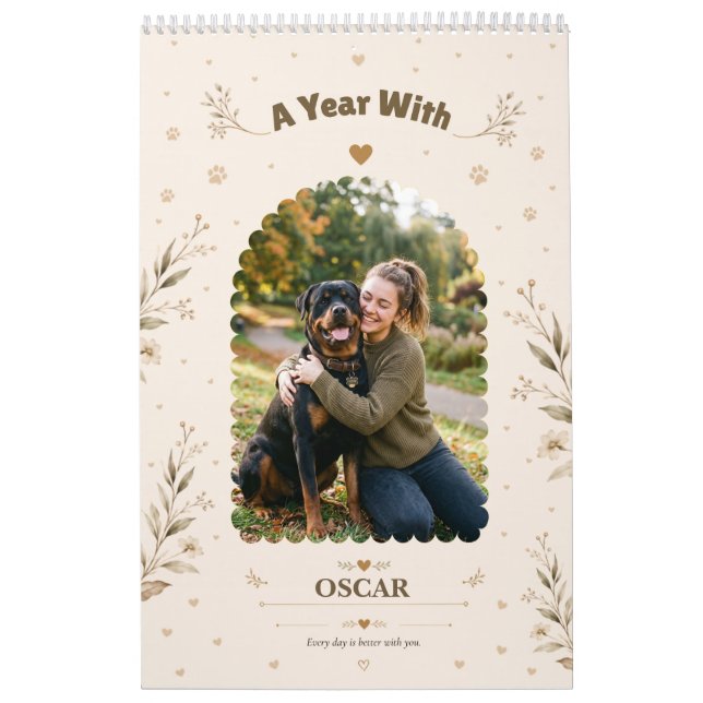 Calendrier personnalisé de chien de style botaniqu (Protection)