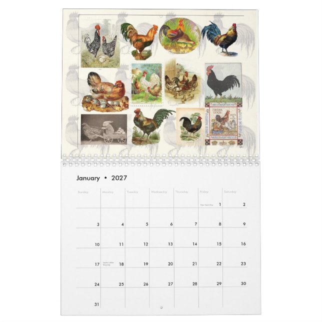 Calendrier personnalisé de poulet vintage (Jan 2027)