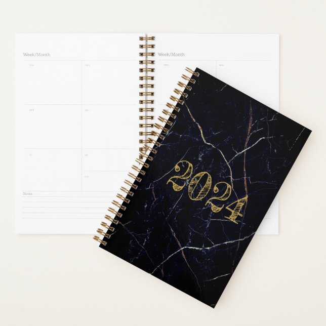 Calendrier personnalisé Gold Black MARBLE Chaque m (Devant avec enveloppe)