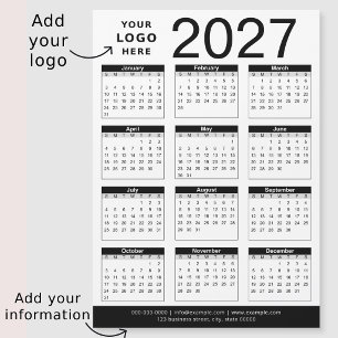 Calendrier personnalisé noir et blanc 2027 & logo 
