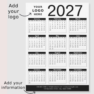 Calendrier personnalisé noir et blanc 2027 & logo