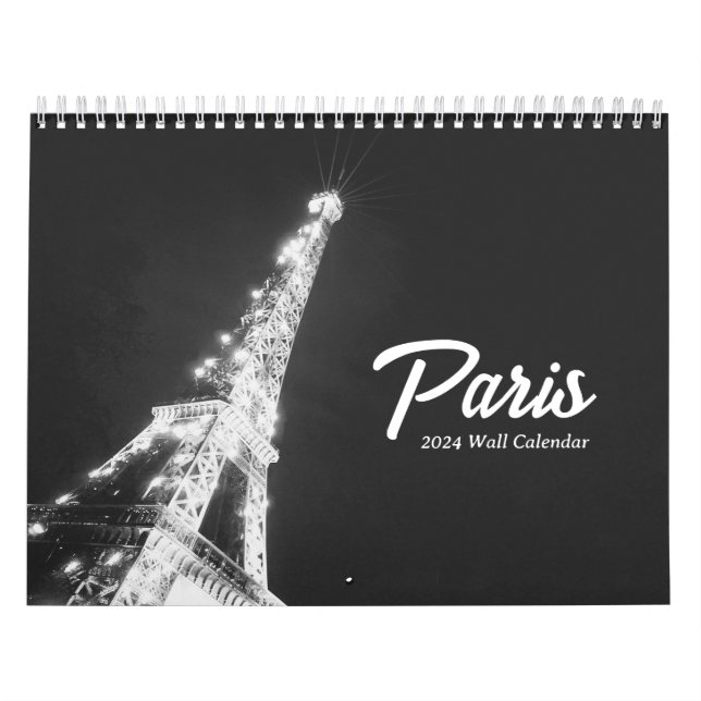 Calendrier Personnalisé Paris Voyage Minimaliste Noir & Blanc (Protection)