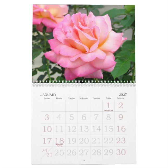 Calendrier personnalisé Roses 2018 (Jan 2027)