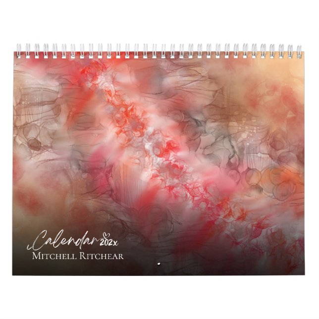 Calendrier Personnaliser Orange Burgundy Gris Aquarelle marbr (Protection)