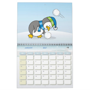 Calendrier Petit manchot ramassant une boule de neige