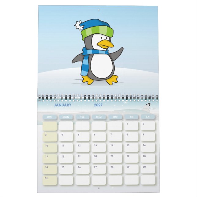 Calendrier Petit pingouin marchant sur la neige (Jan 2027)