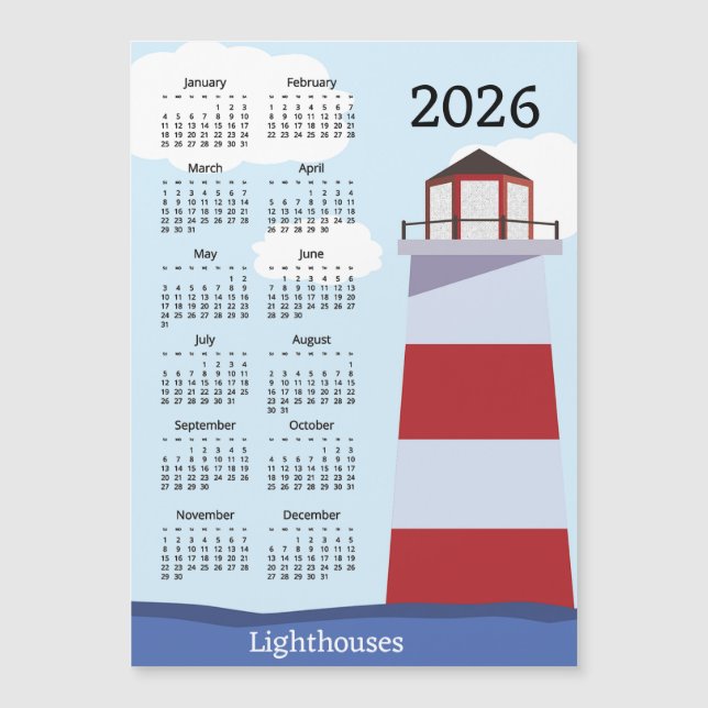 Calendrier Phare 2026 Carte Magnétique (Devant)