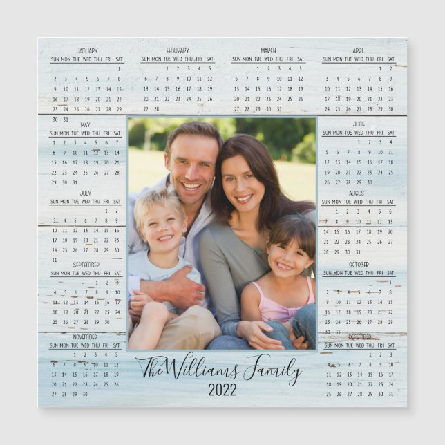 Calendrier photo 2022 Blue Rustic Wood Magnet (Devant)