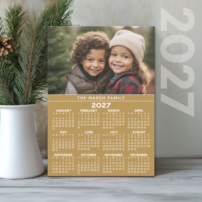 Calendrier photo 2024 - Carte de vœux dorée (2027 Calendar Holiday Card)