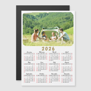 Calendrier photo 2026 Magnet moderne rouge noir bl