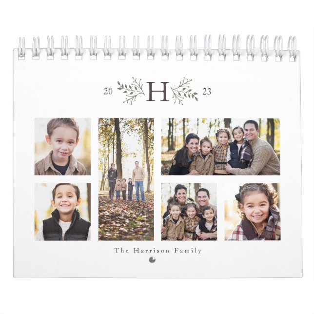 Calendrier Photo collage rustique monogramme photo (Protection)