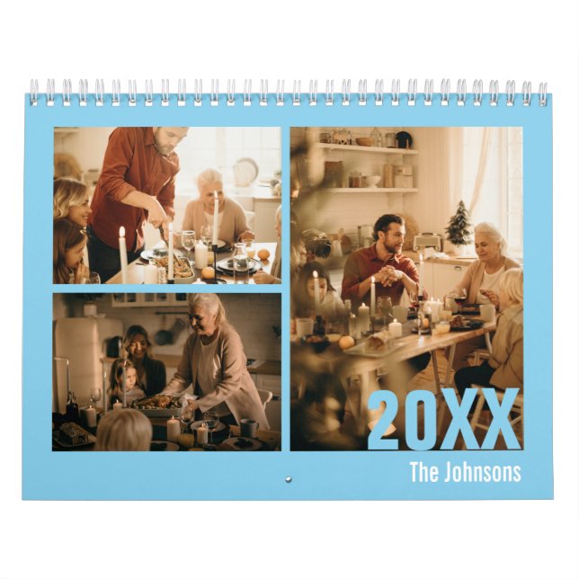 Calendrier photo de famille bleu clair moderne (Protection)