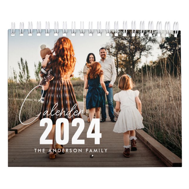 Calendrier photo de famille élégante en écriture 2024 (Protection)