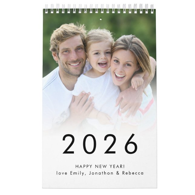 Calendrier Photo de famille simple par mois Nom 2026 (Protection)
